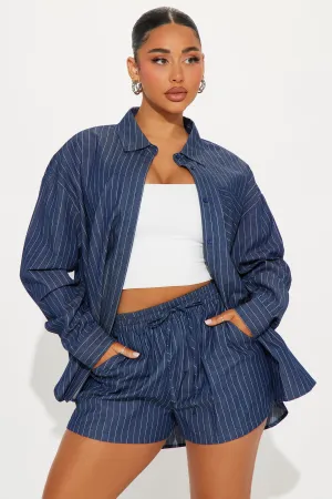 Anderson Pinstripe Short Set - Dark Wash