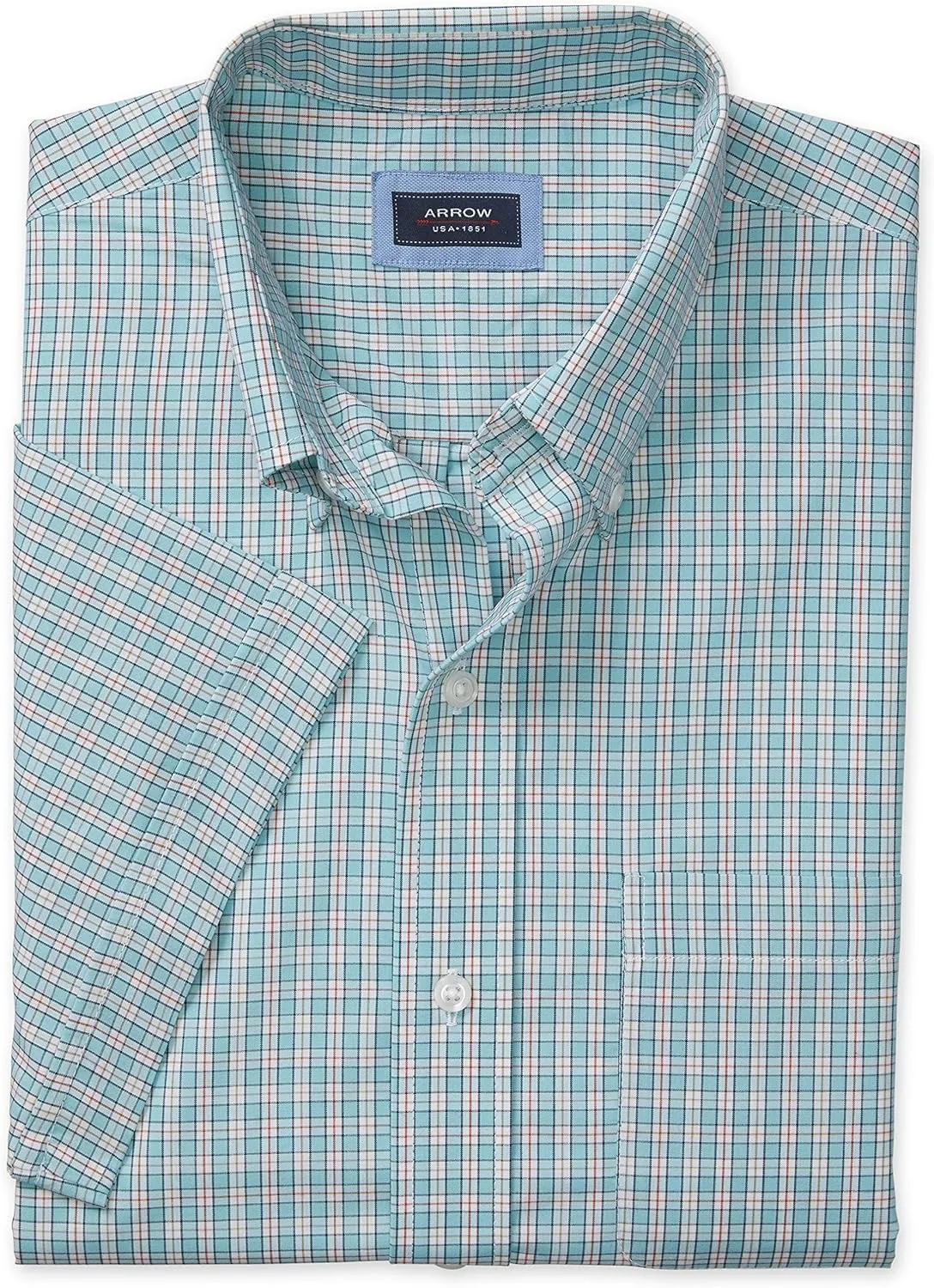 Arrow 1851 Men's Hamilton Poplins Short Sleeve Button Down Plaid Shirt