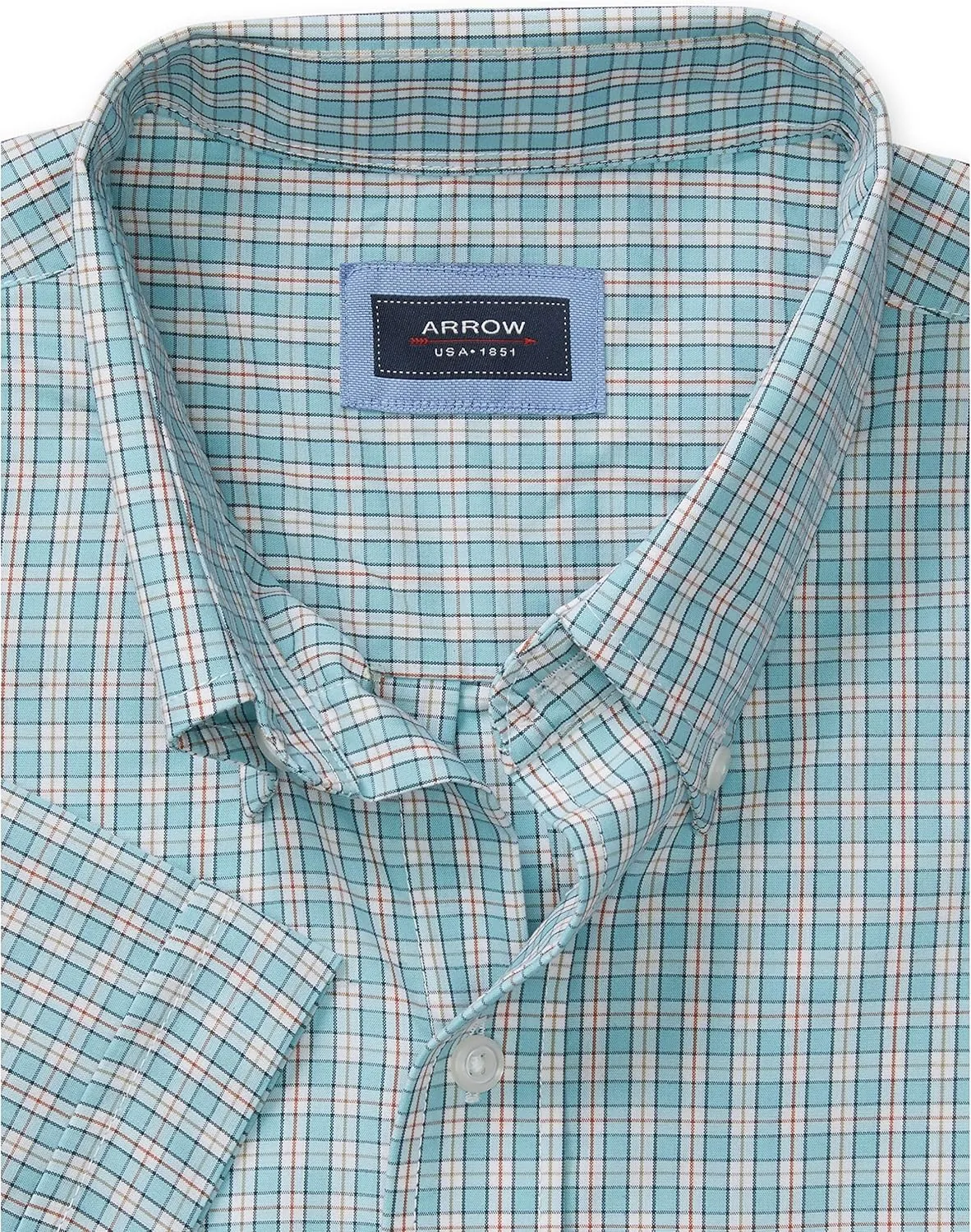 Arrow 1851 Men's Hamilton Poplins Short Sleeve Button Down Plaid Shirt