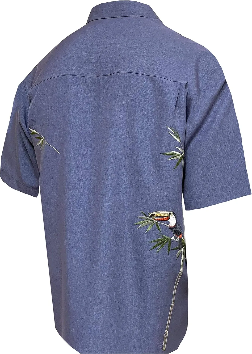 Bamboo Cay Embroidered Mens Short Sleeve Flying Parrots Tropical Hawaiian Button Down Shirt