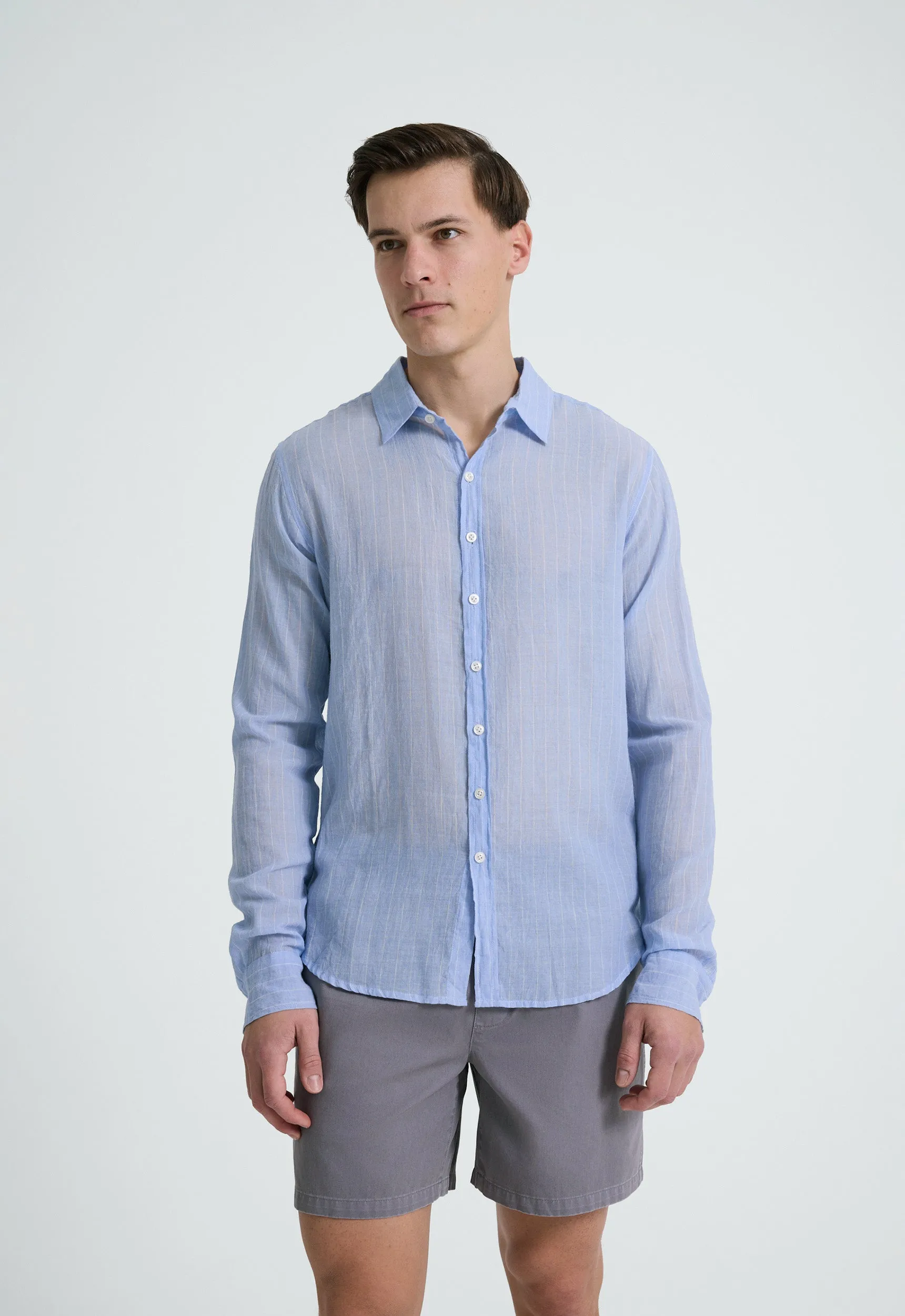 Beckett Cotton Shirt - Pinstripe in Chambray