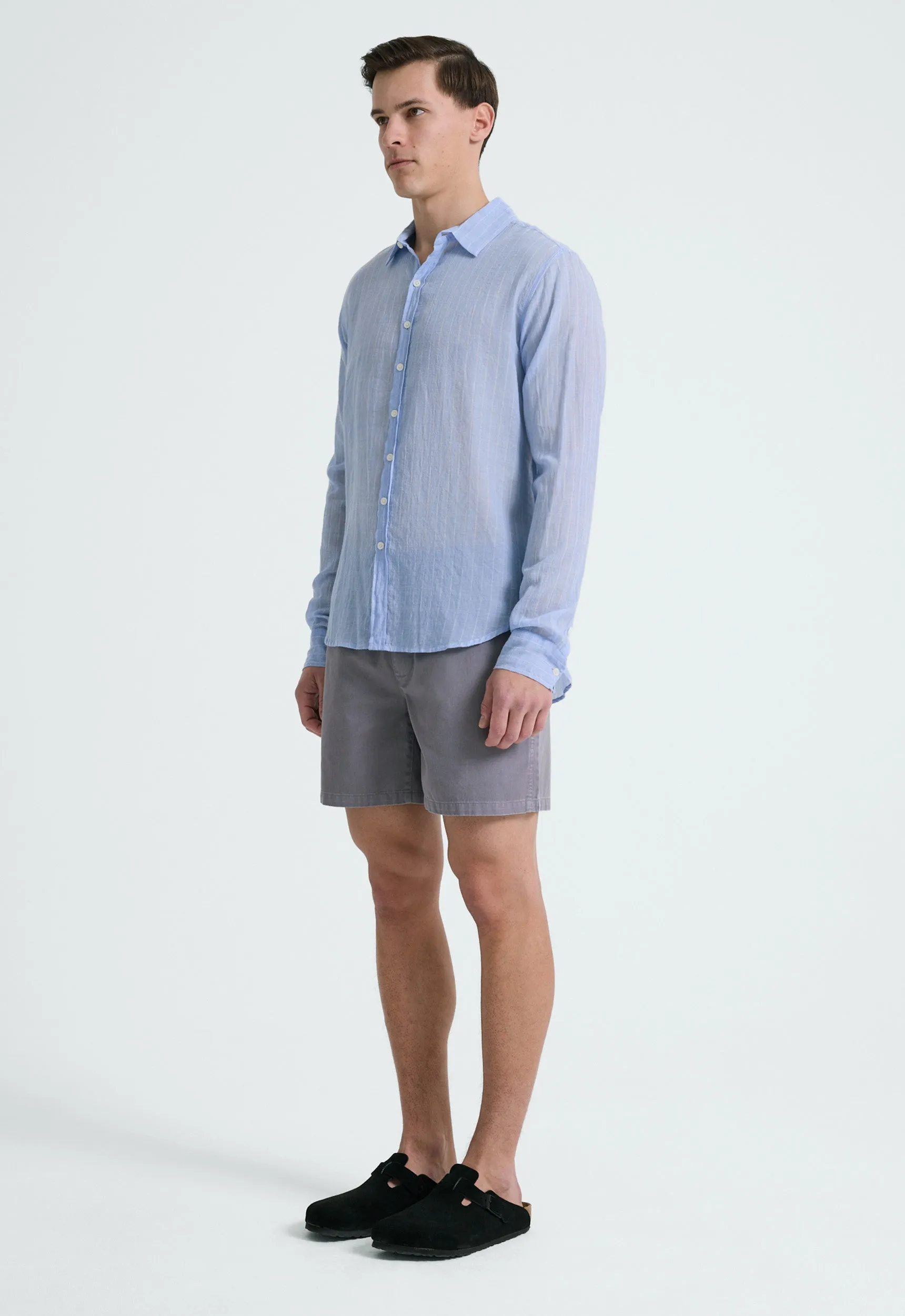 Beckett Cotton Shirt - Pinstripe in Chambray