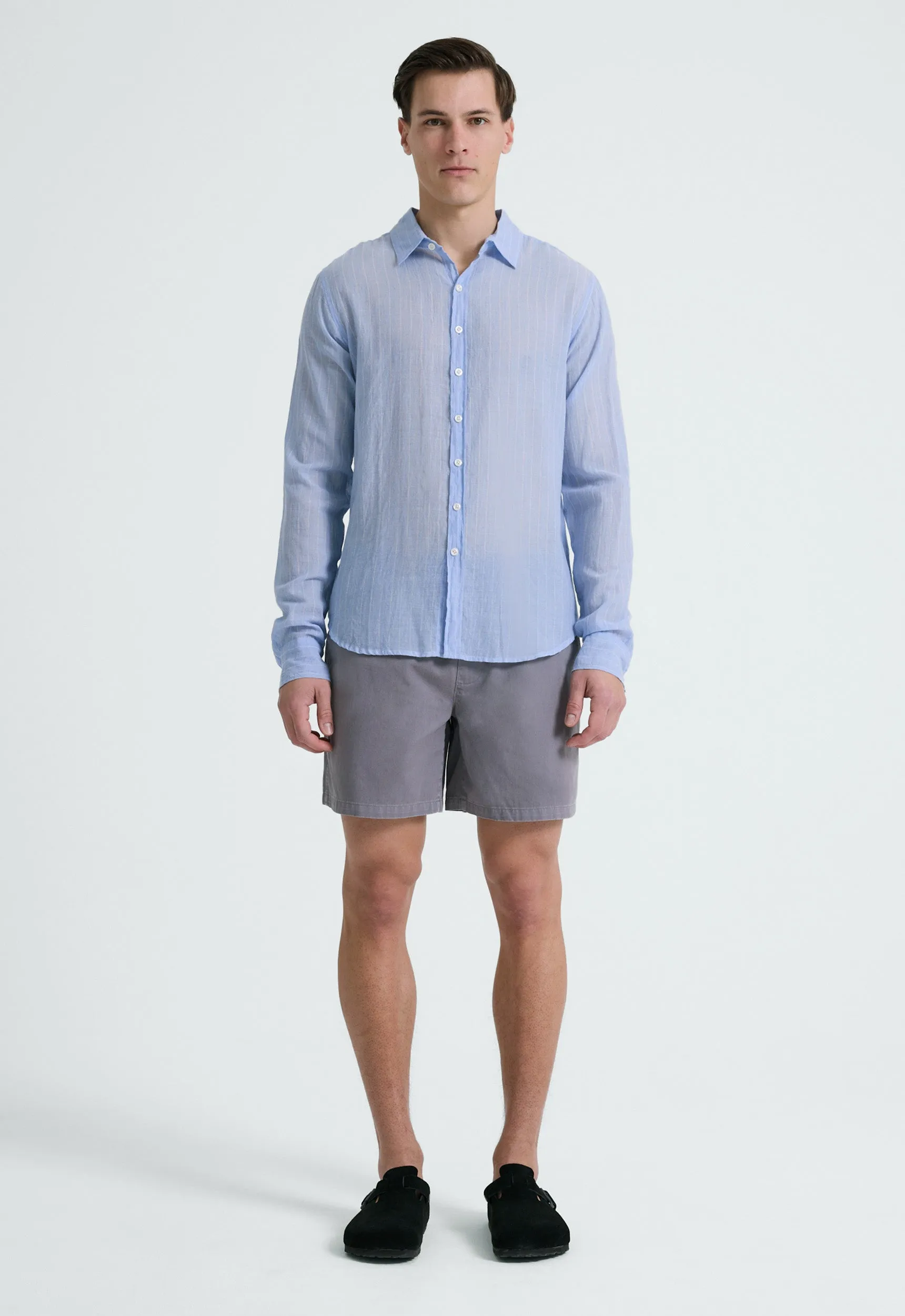 Beckett Cotton Shirt - Pinstripe in Chambray