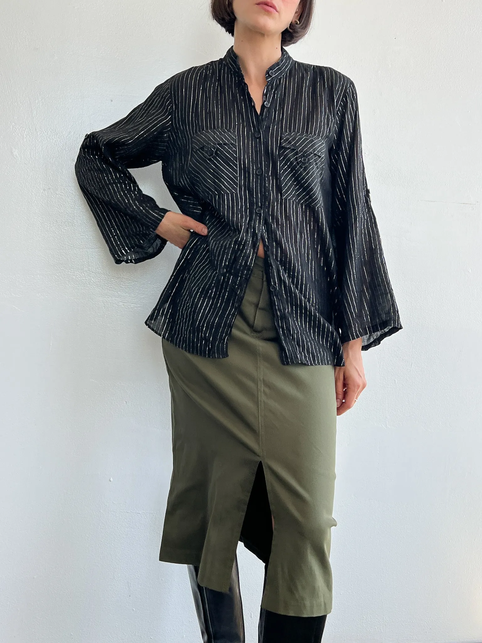 Black Gauze Sparkle Shirt (M)