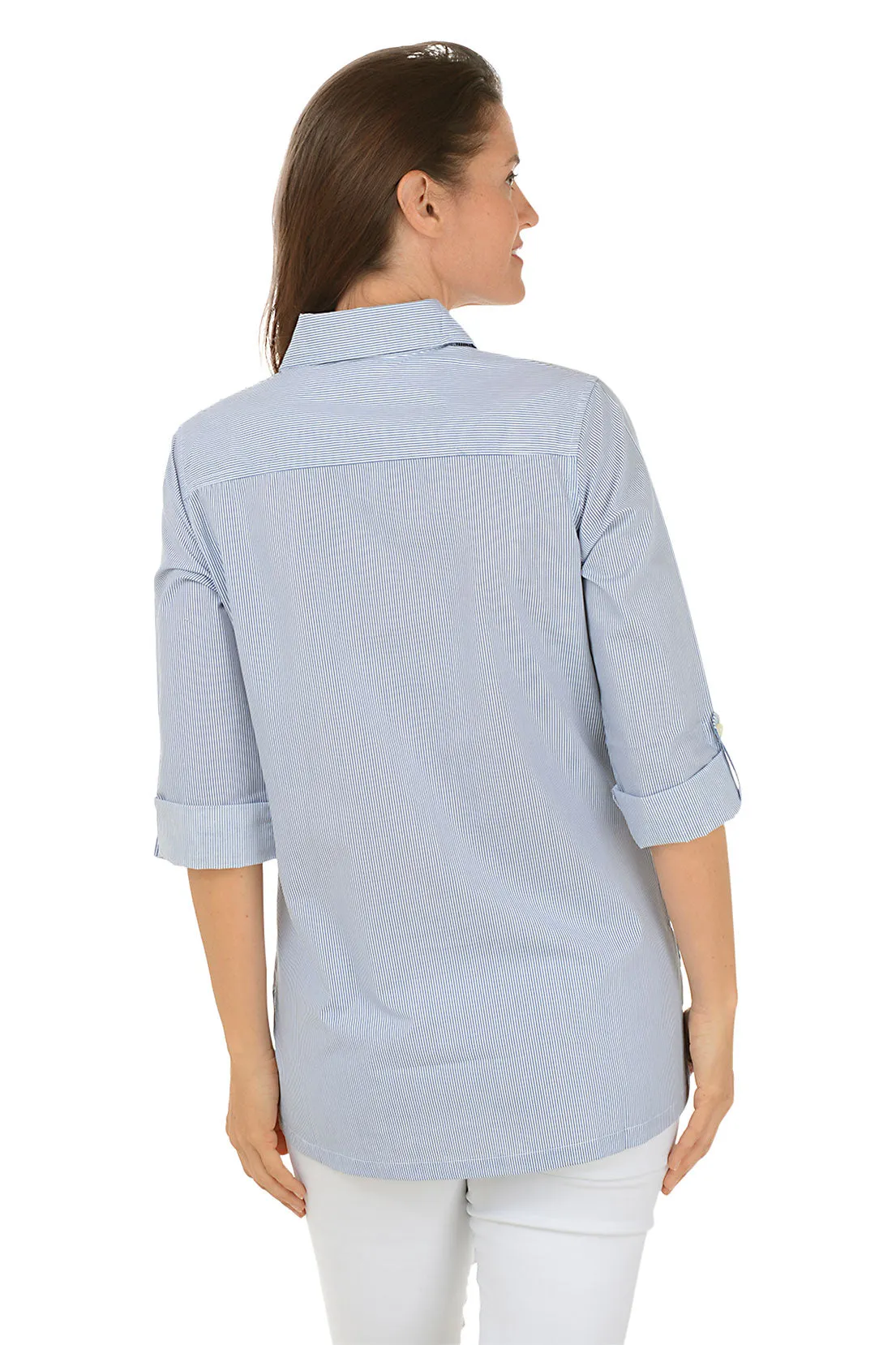 Blue Rhinestone Pinstripe Shirt