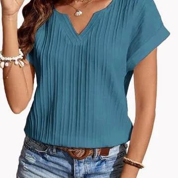 Blue V-neck Blouse