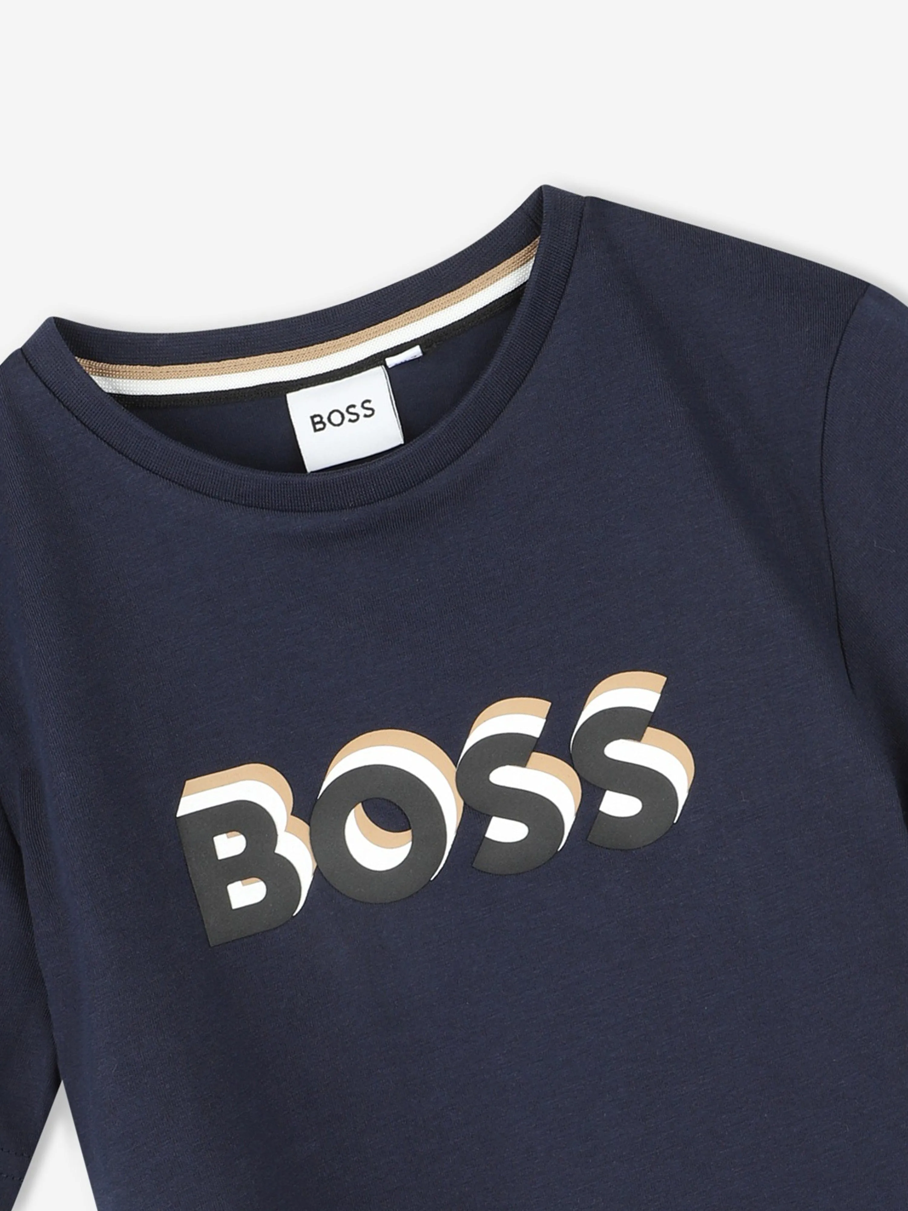 BOSS Boys Embossed Logo T-Shirt in Navy