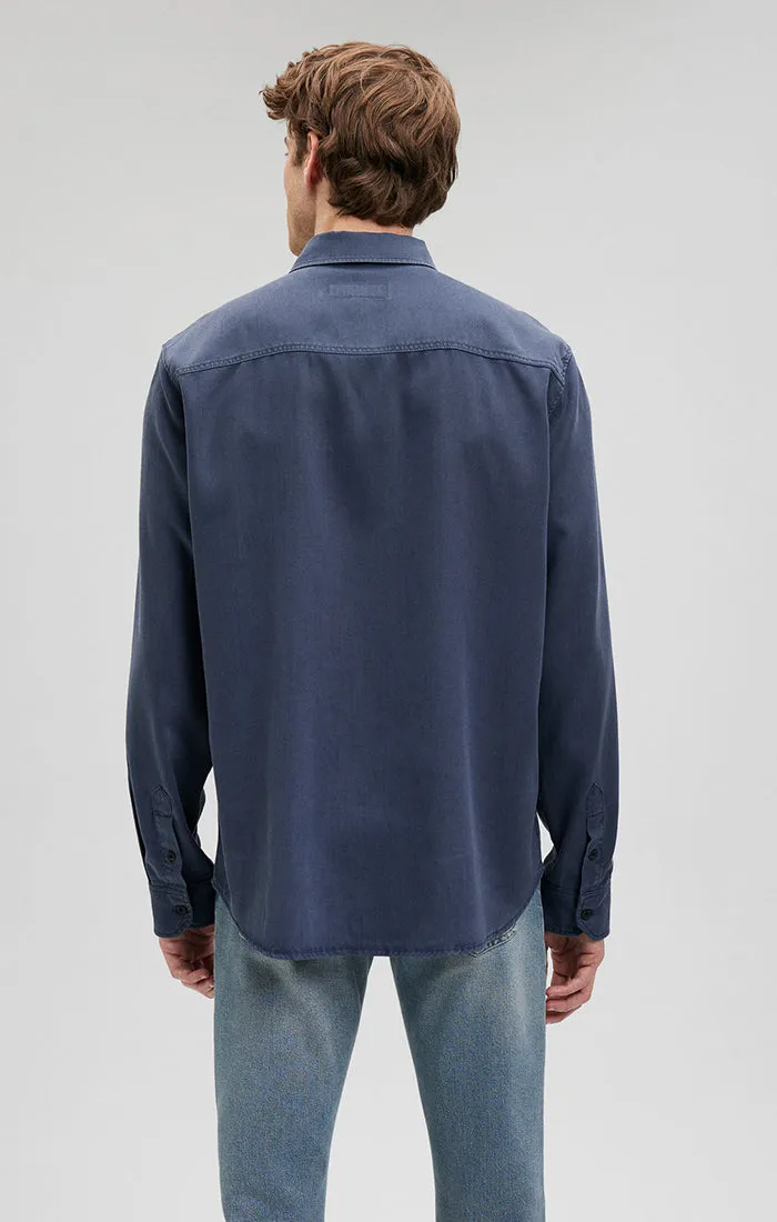 BUTTON-UP LONG SLEEVE SHIRT IN MARITIME BLUE