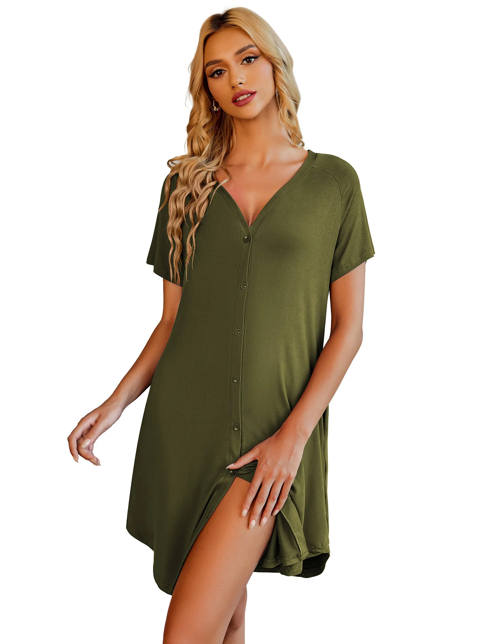 Casual V-Neck Button Down Nightgown (US Only)