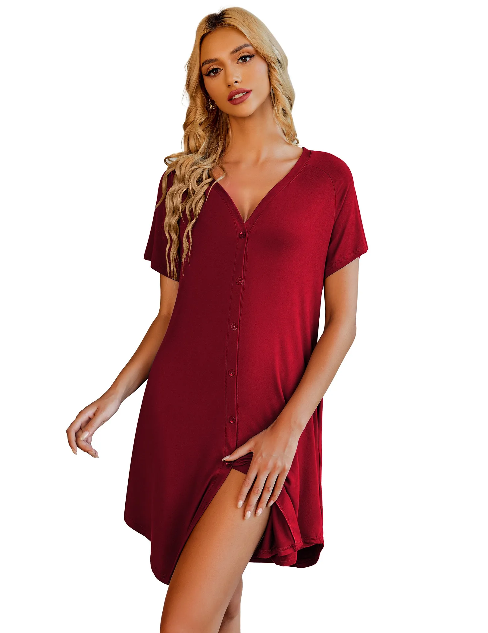 Casual V-Neck Button Down Nightgown (US Only)
