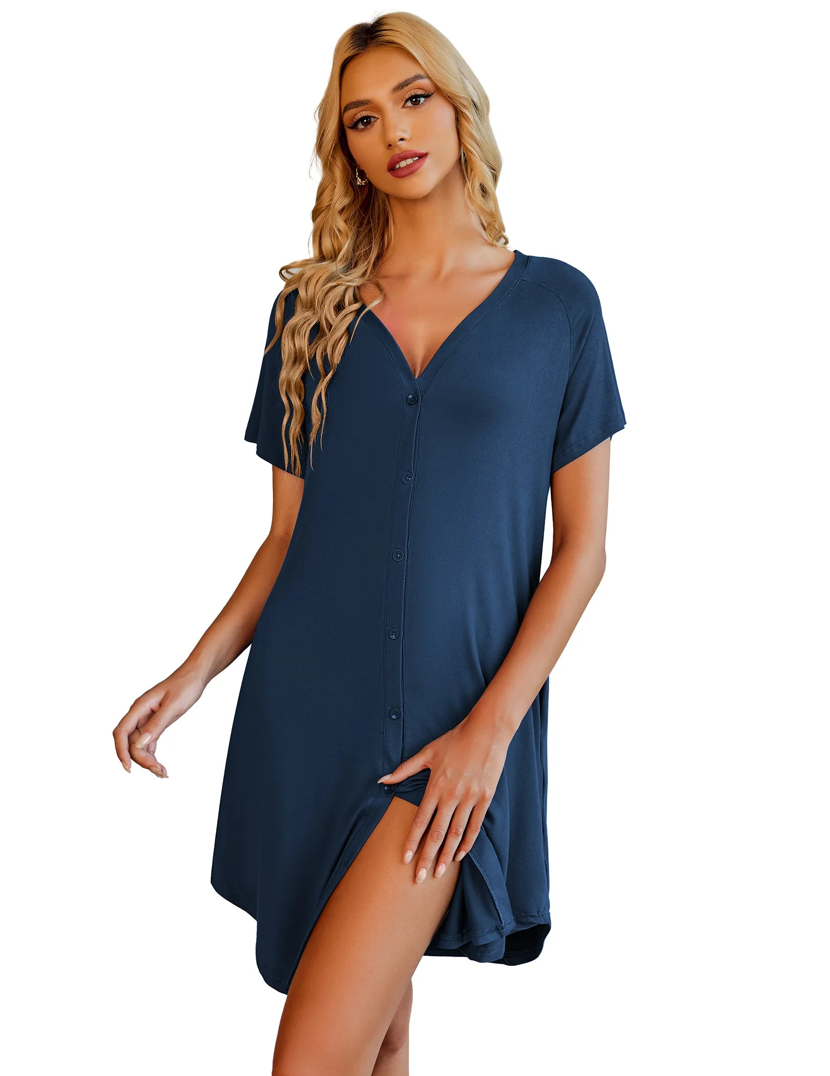 Casual V-Neck Button Down Nightgown (US Only)
