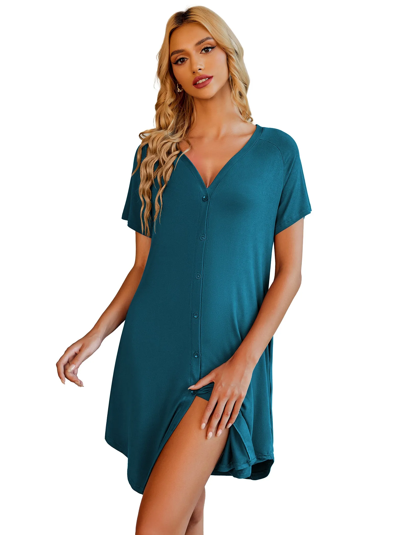 Casual V-Neck Button Down Nightgown (US Only)