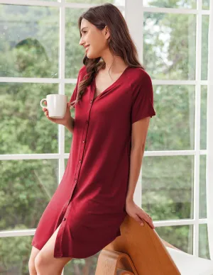 Casual V-Neck Button Down Nightgown (US Only)