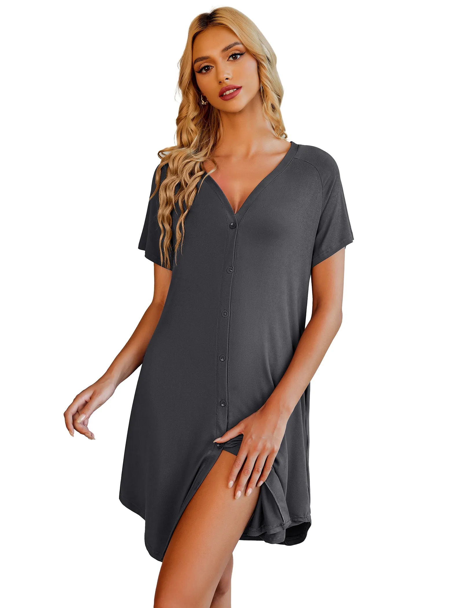 Casual V-Neck Button Down Nightgown (US Only)