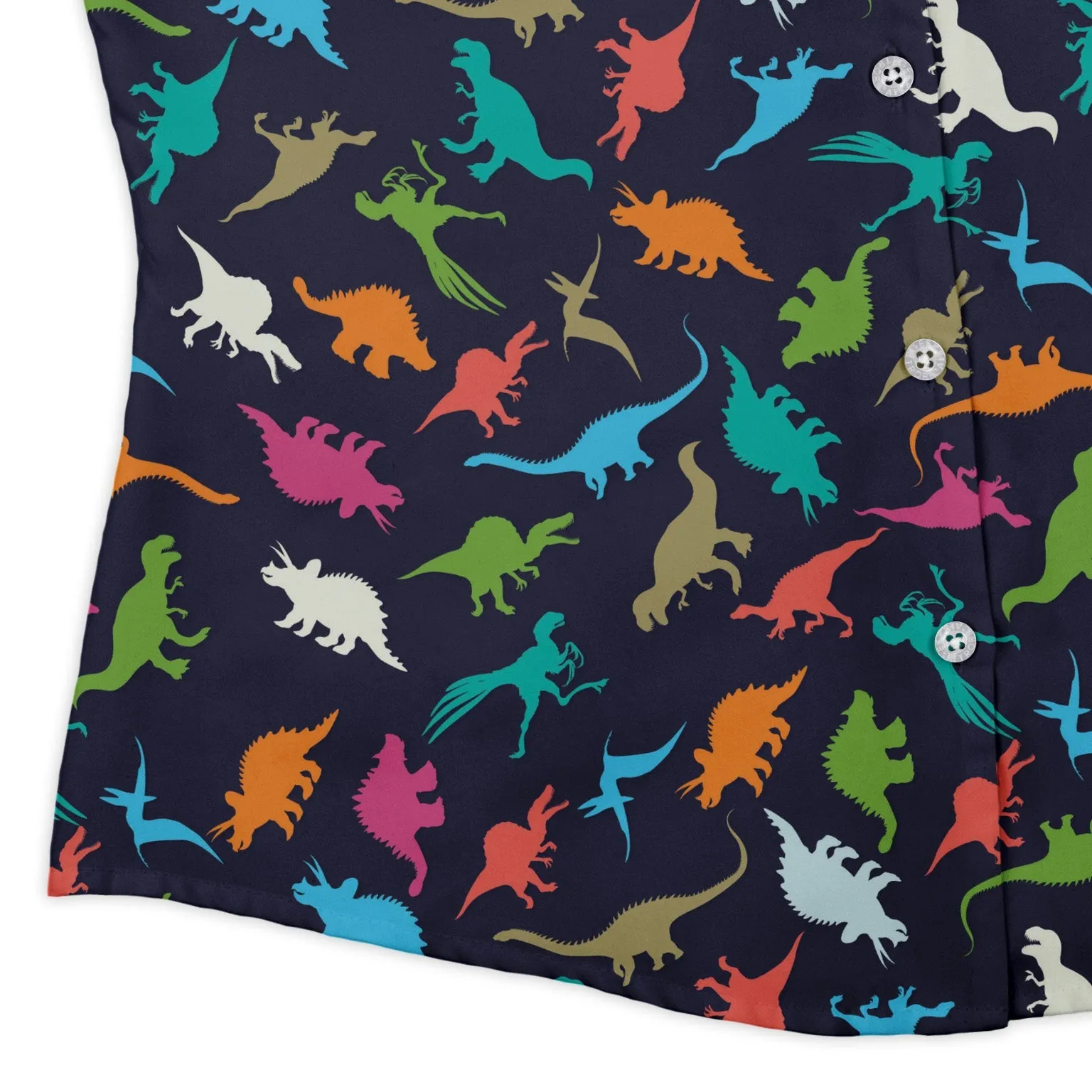Colorful Dinosaur Silhouettes Navy Curvy Button Up Shirt
