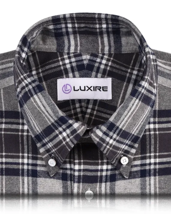 Dark Gull Grey Navy Plaid Flannel Shirt