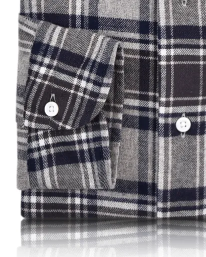 Dark Gull Grey Navy Plaid Flannel Shirt