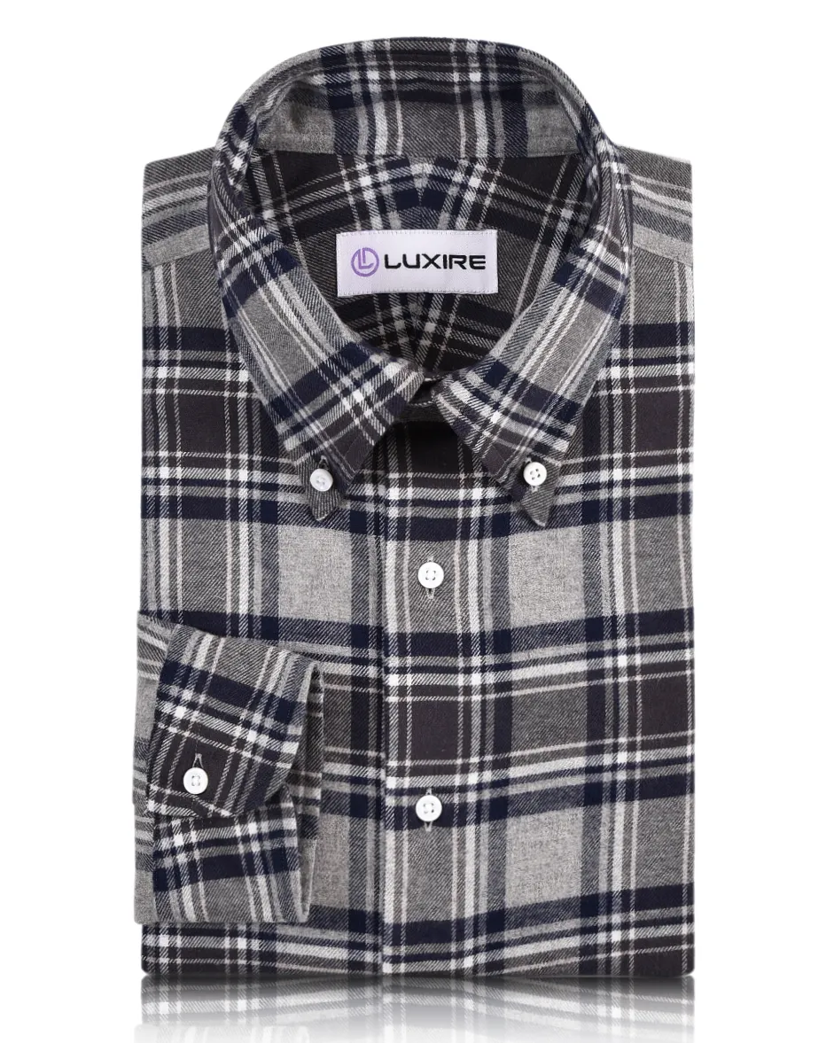 Dark Gull Grey Navy Plaid Flannel Shirt