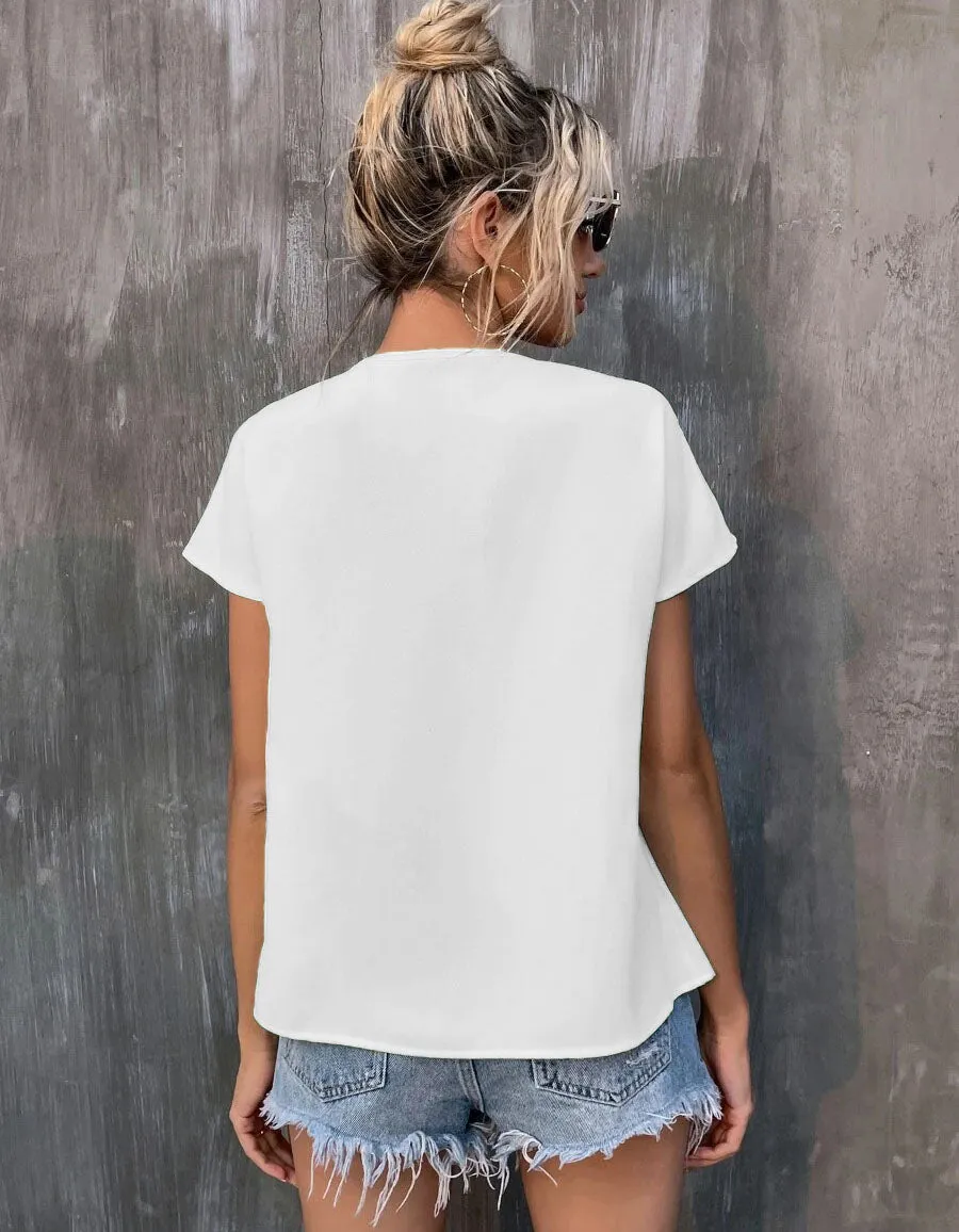 Embroidered Tassel Round Neck Batwing Sleeve Shirt