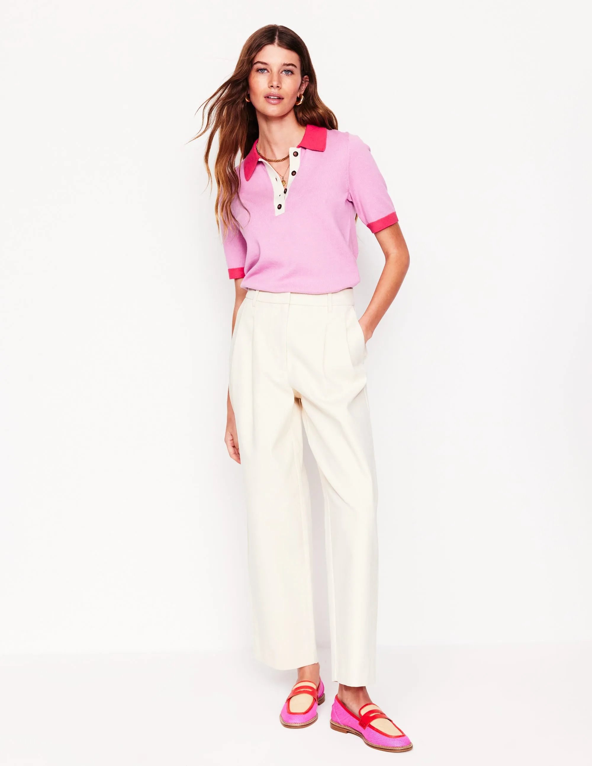 Estelle Henley Knitted T-Shirt-Soft Lavender Pink