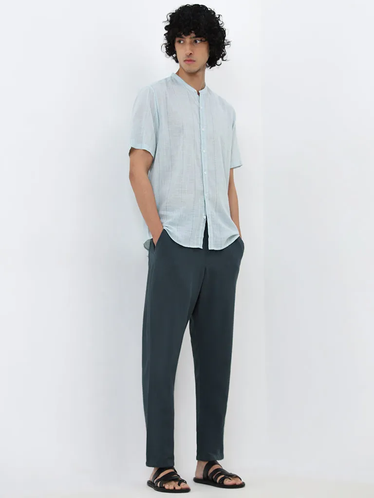 ETA Light Blue Self-Striped Resort Fit Cotton Shirt