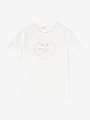 Fendi Baby Girls Heart Logo T-Shirt in White