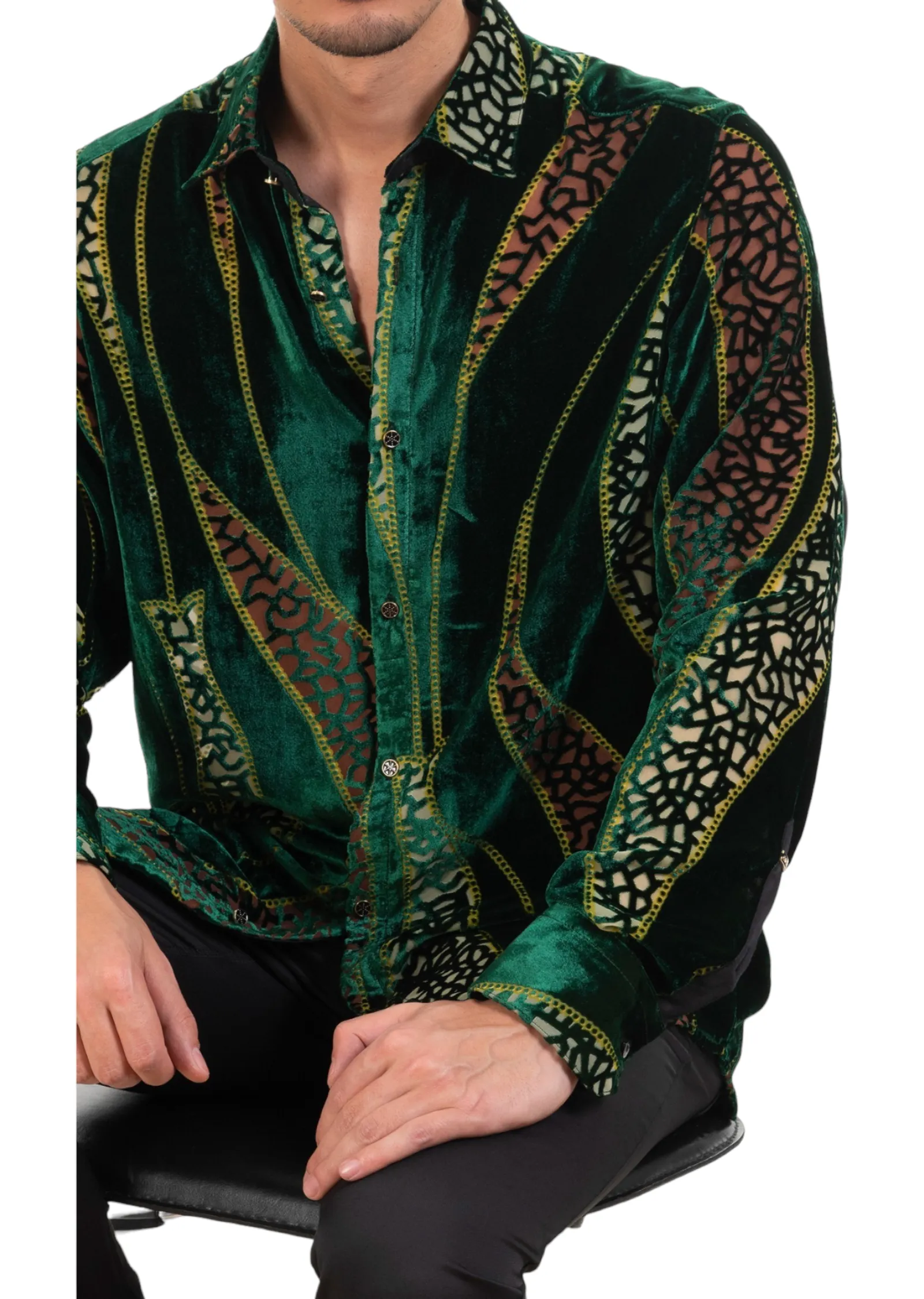 Green Mosaic Wave Velvet Shirt