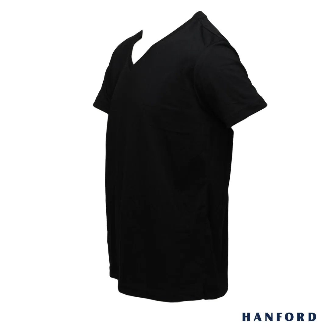 Hanford Men/Teens V-Neck Cotton Modern Fit Short Sleeves Shirt - Black (SinglePack)