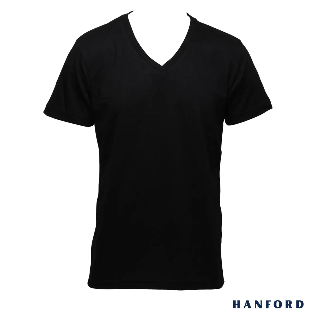 Hanford Men/Teens V-Neck Cotton Modern Fit Short Sleeves Shirt - Black (SinglePack)