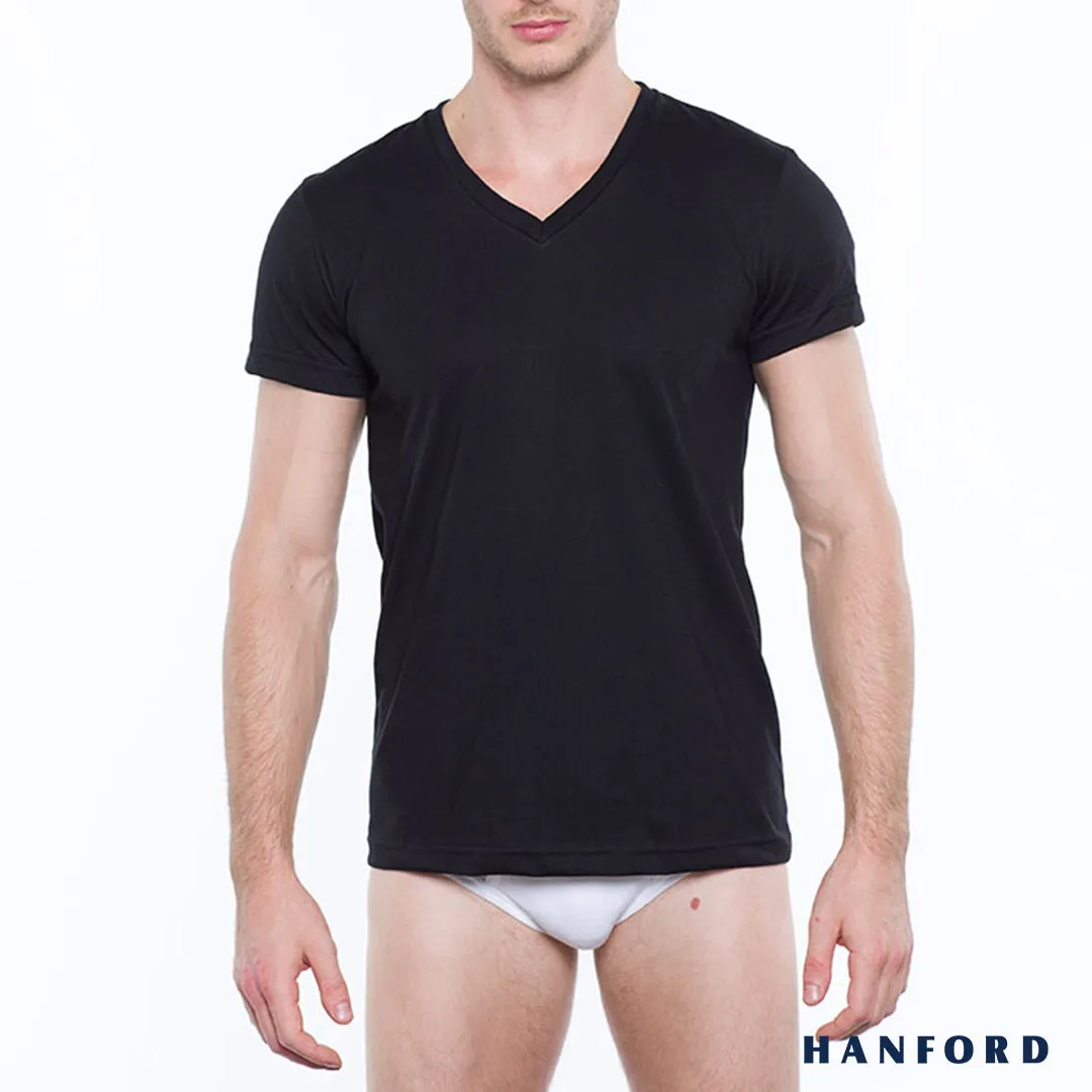 Hanford Men/Teens V-Neck Cotton Modern Fit Short Sleeves Shirt - Black (SinglePack)