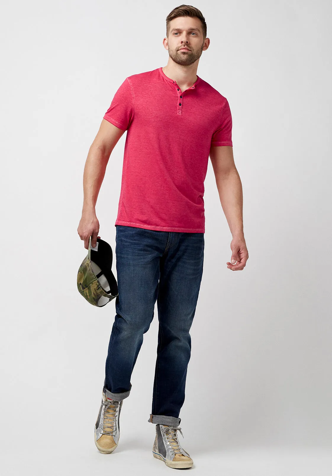 Kasum Men's Buttoned Henley T-Shirt in Fushia - BM23835