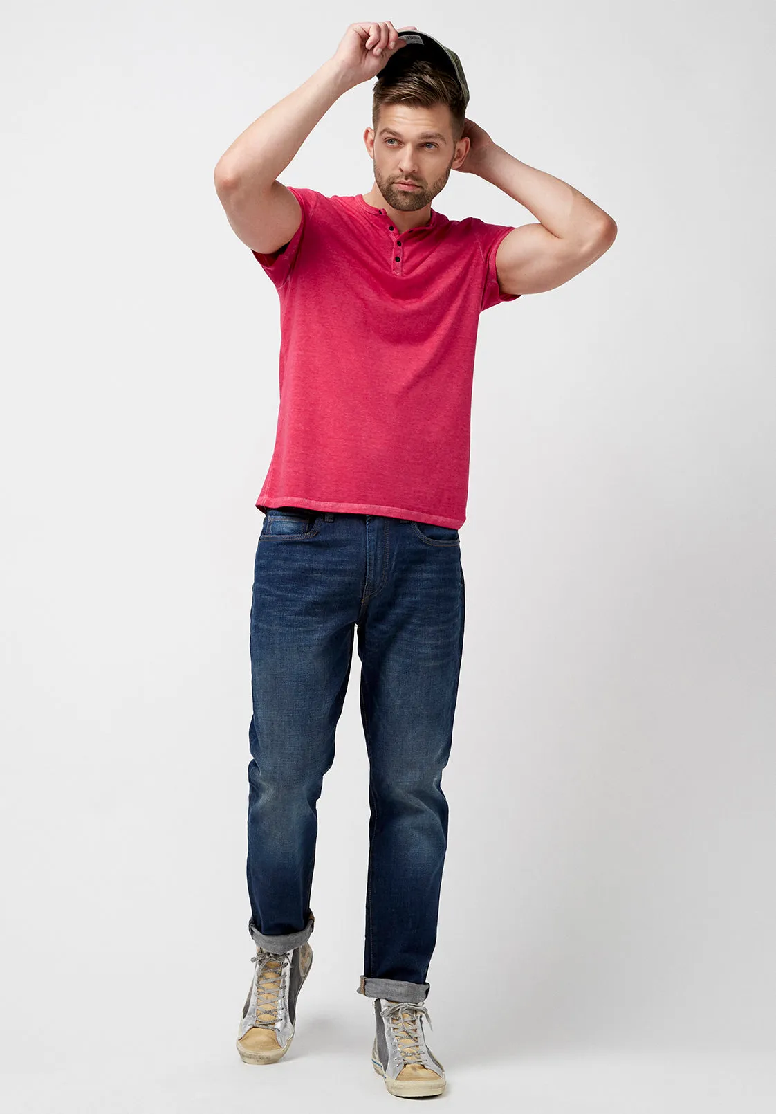 Kasum Men's Buttoned Henley T-Shirt in Fushia - BM23835
