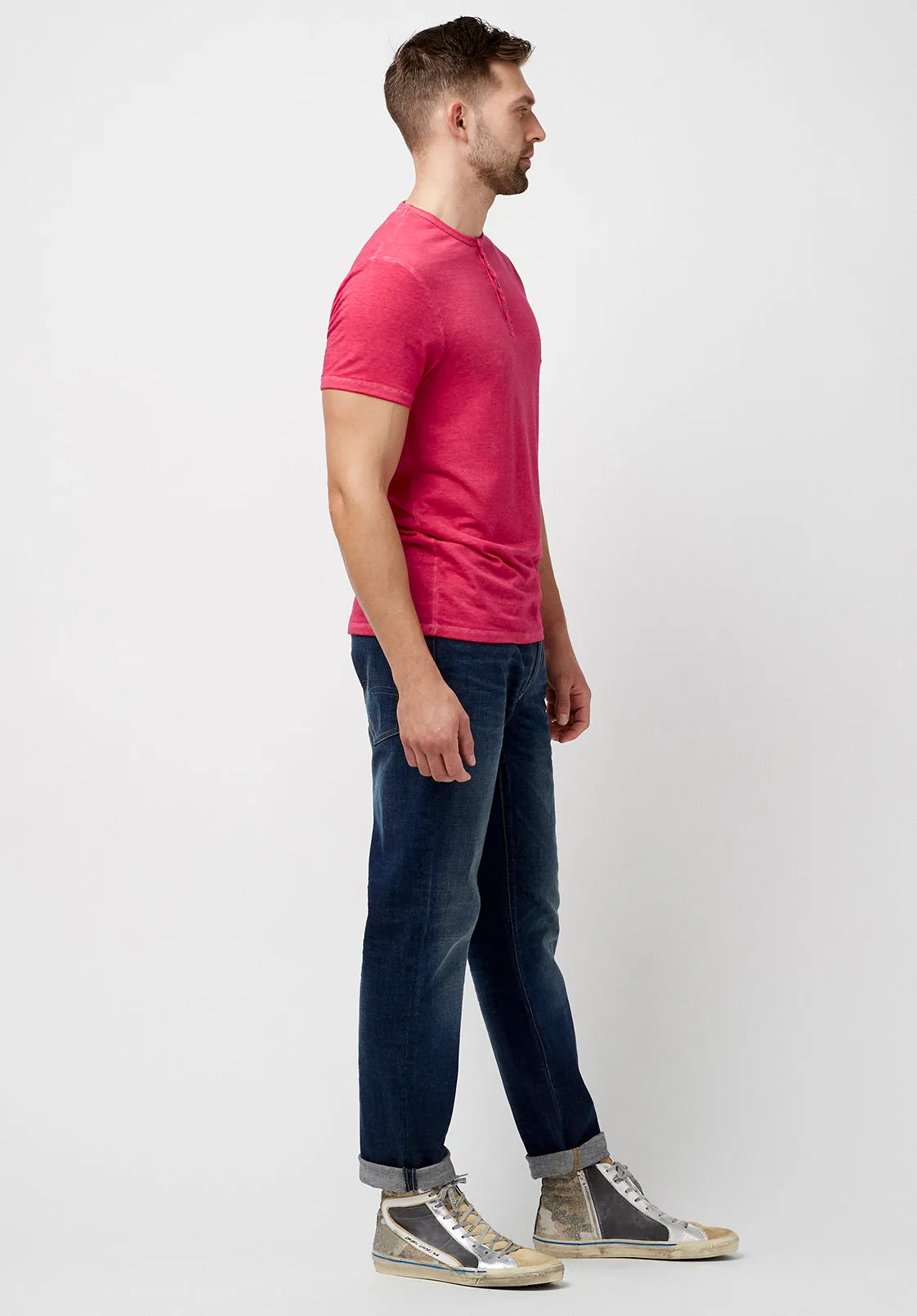 Kasum Men's Buttoned Henley T-Shirt in Fushia - BM23835