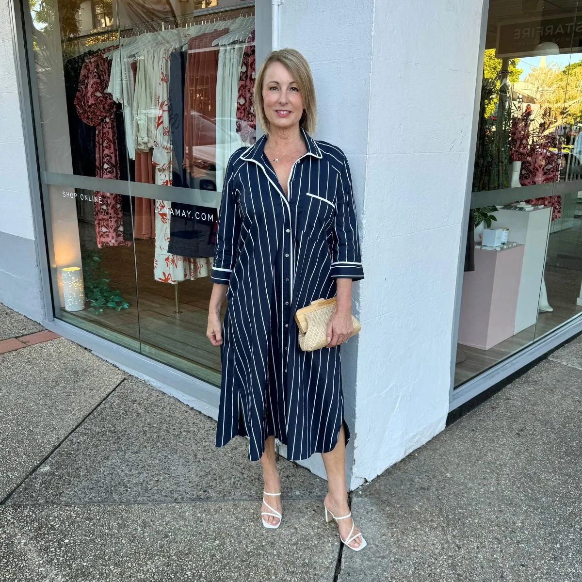 Kellie Shirt Dress (Navy Stripe)