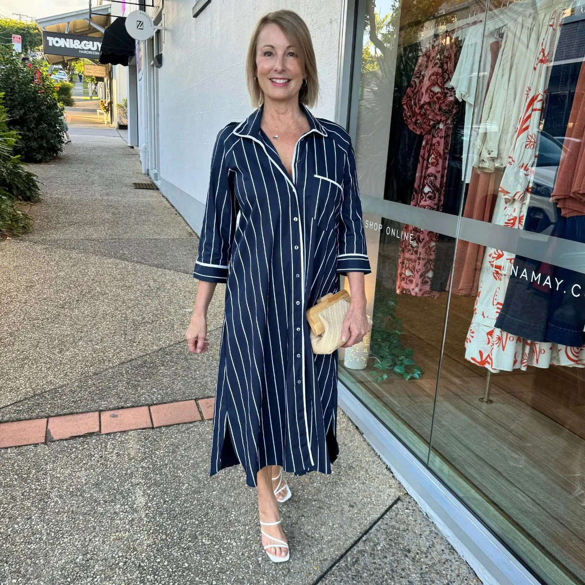 Kellie Shirt Dress (Navy Stripe)
