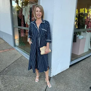 Kellie Shirt Dress (Navy Stripe)