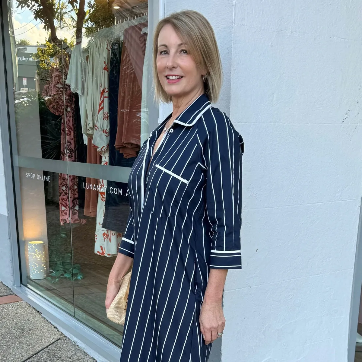 Kellie Shirt Dress (Navy Stripe)