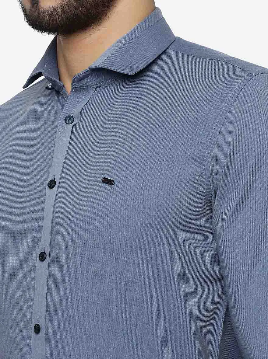 Light Blue Solid Slim Fit Party Wear Shirt | JB Studio