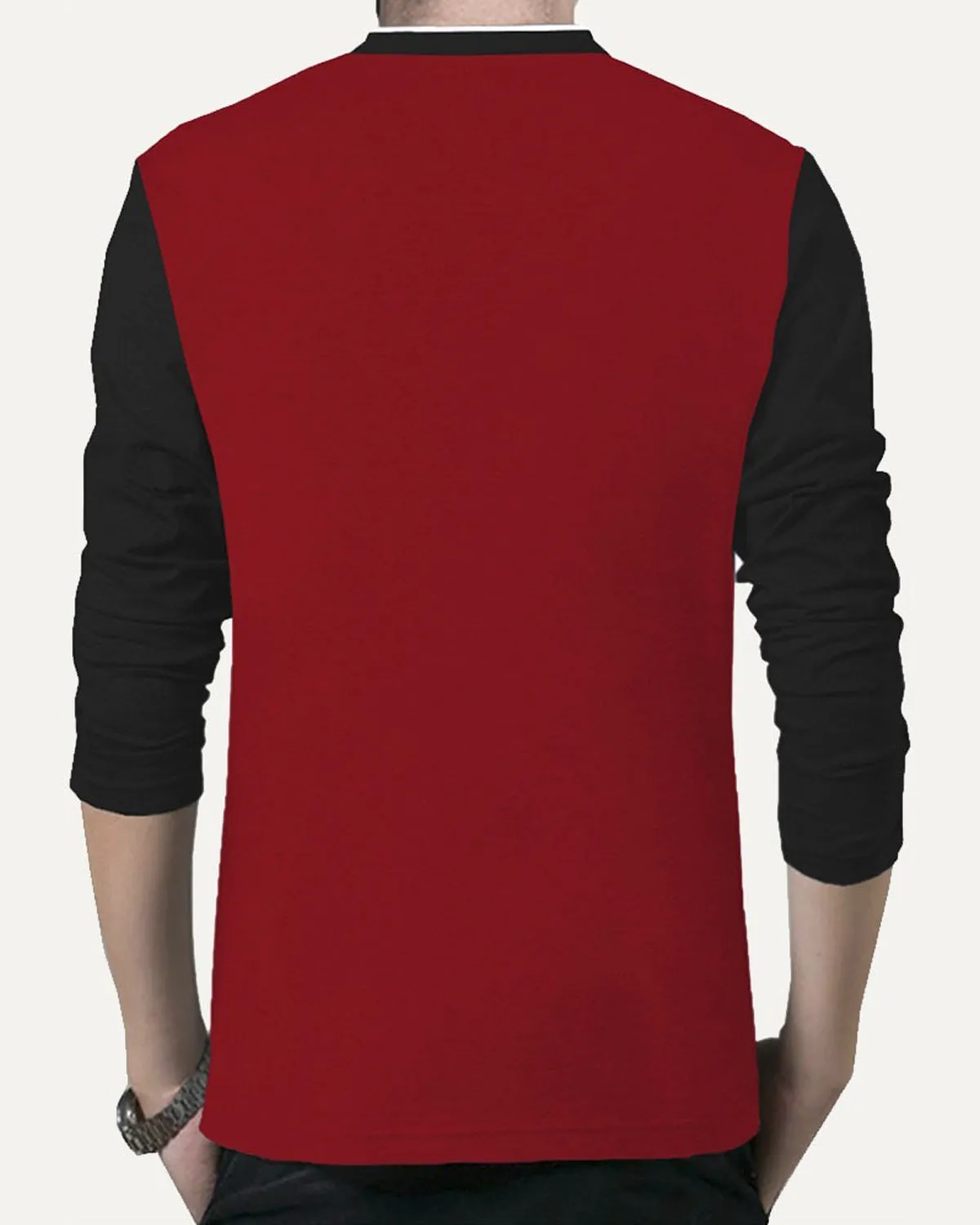 MEN HENLEY Full Sleeve Red Black T-Shirt