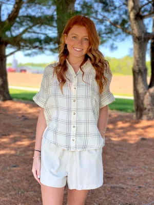 Mocha Plaid Button Down Top