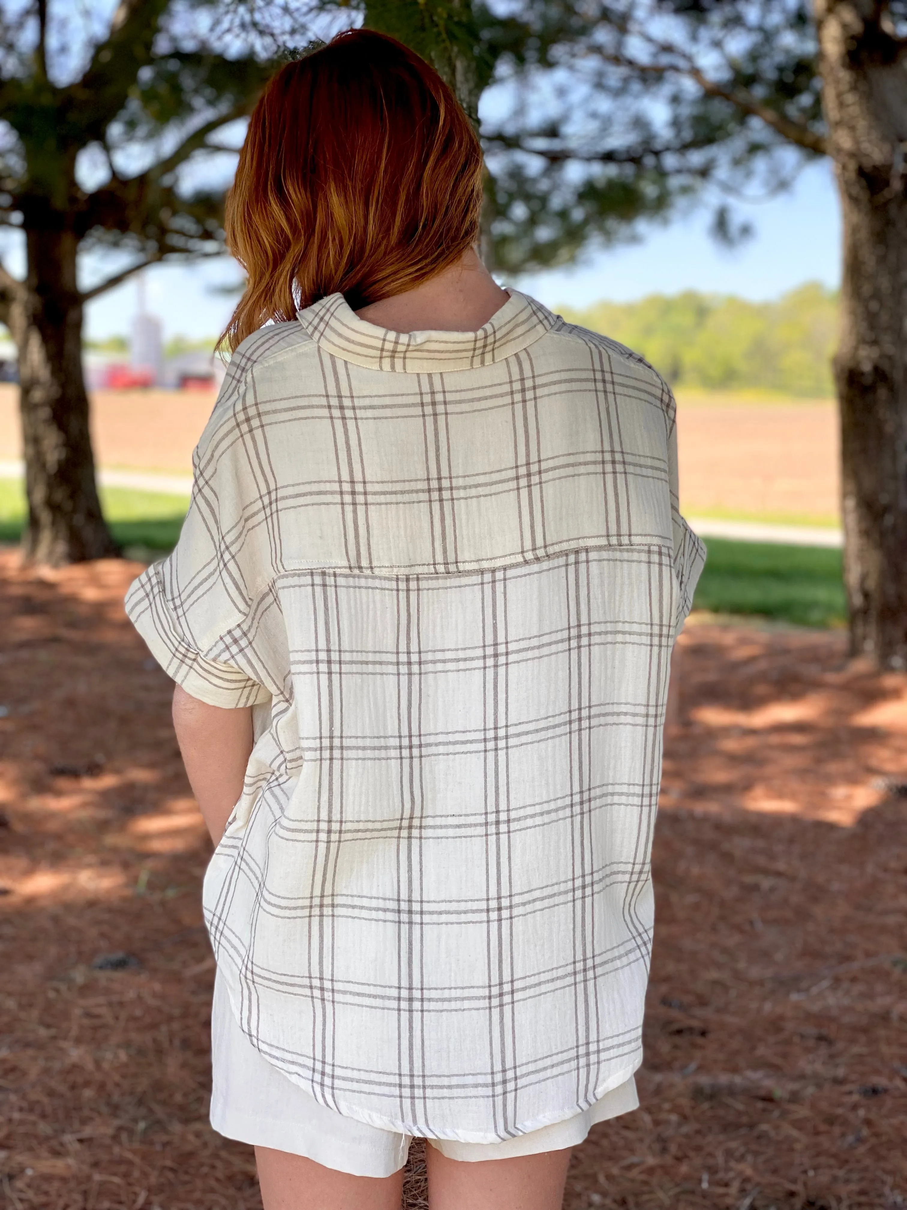Mocha Plaid Button Down Top