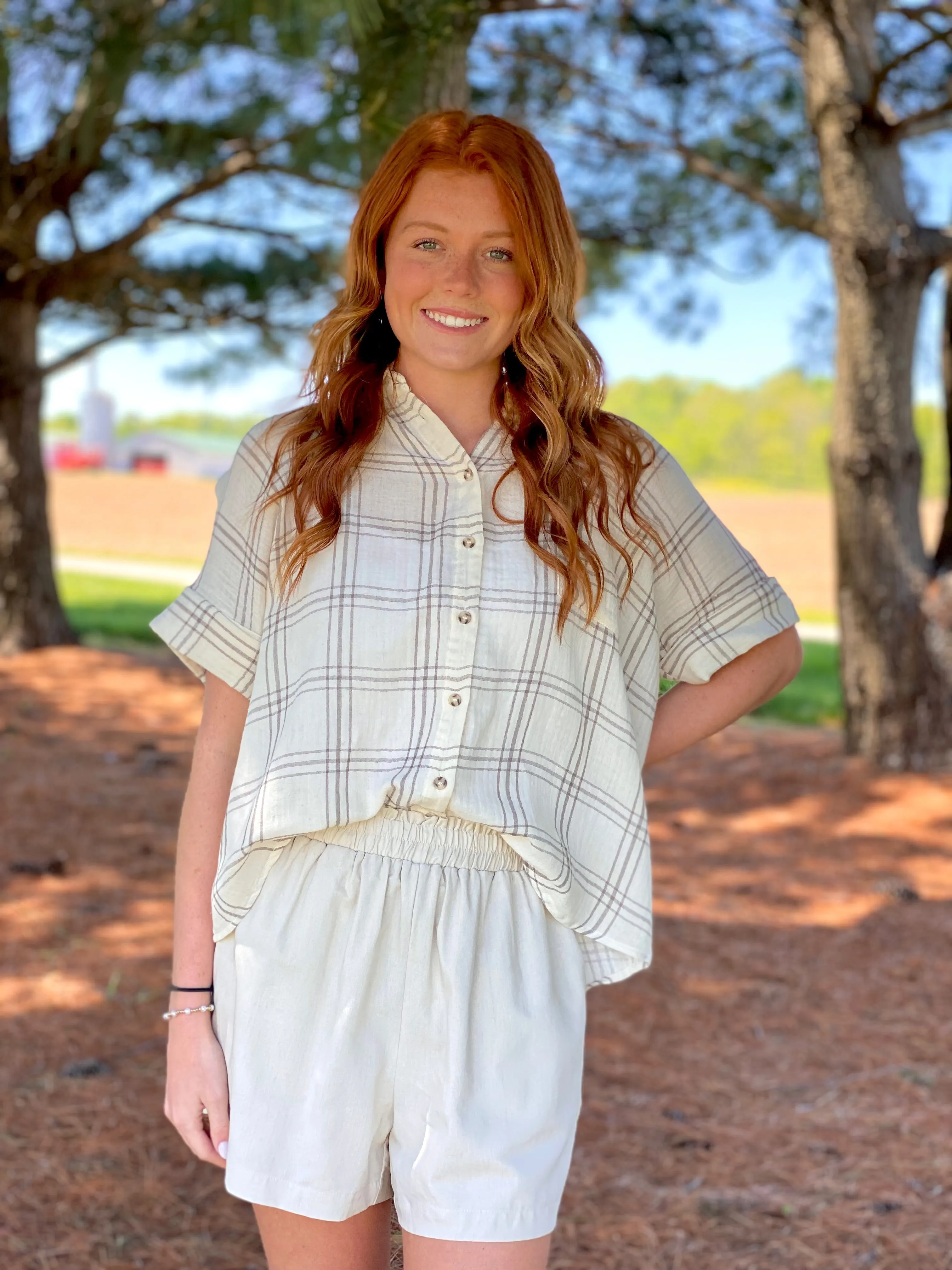 Mocha Plaid Button Down Top