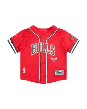 NBA CHICAGO BULLS CLASSIC TODDLER BOYS MESH BUTTON DOWN SHIRT (RED/BLACK)