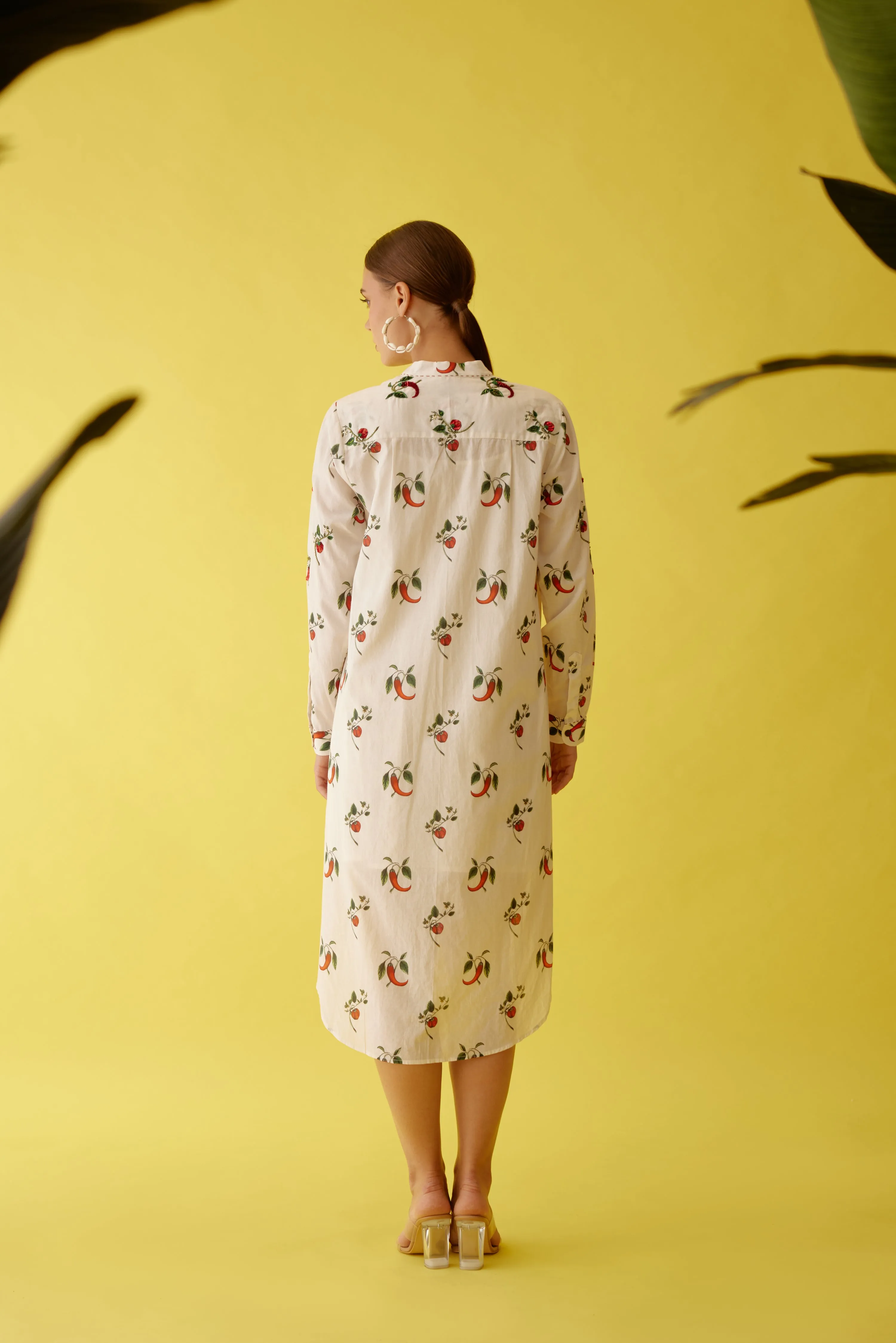 Off-white hand painted chilli print hi-low shirt dress
