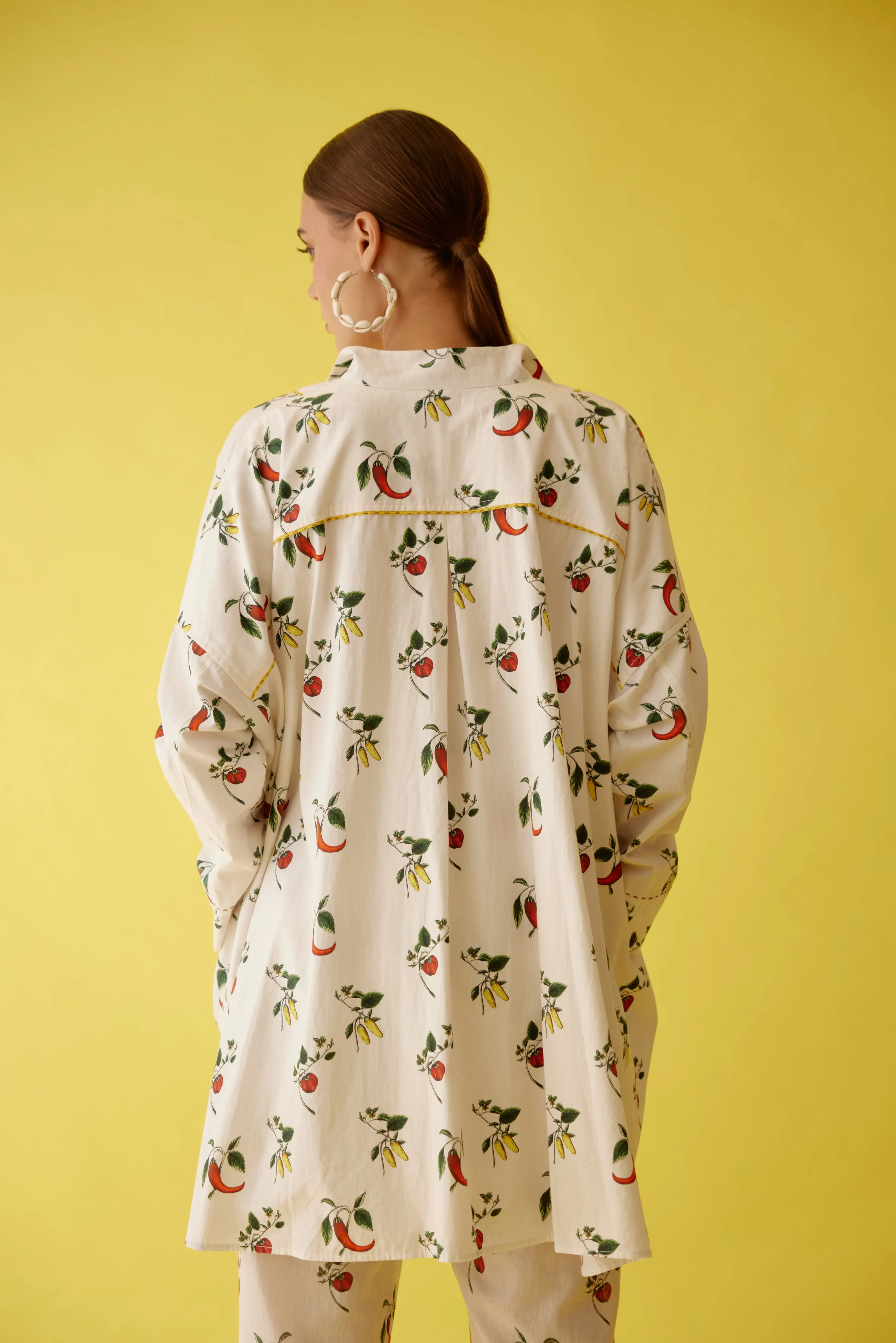 Off-white hand painted chilli print shirt dress