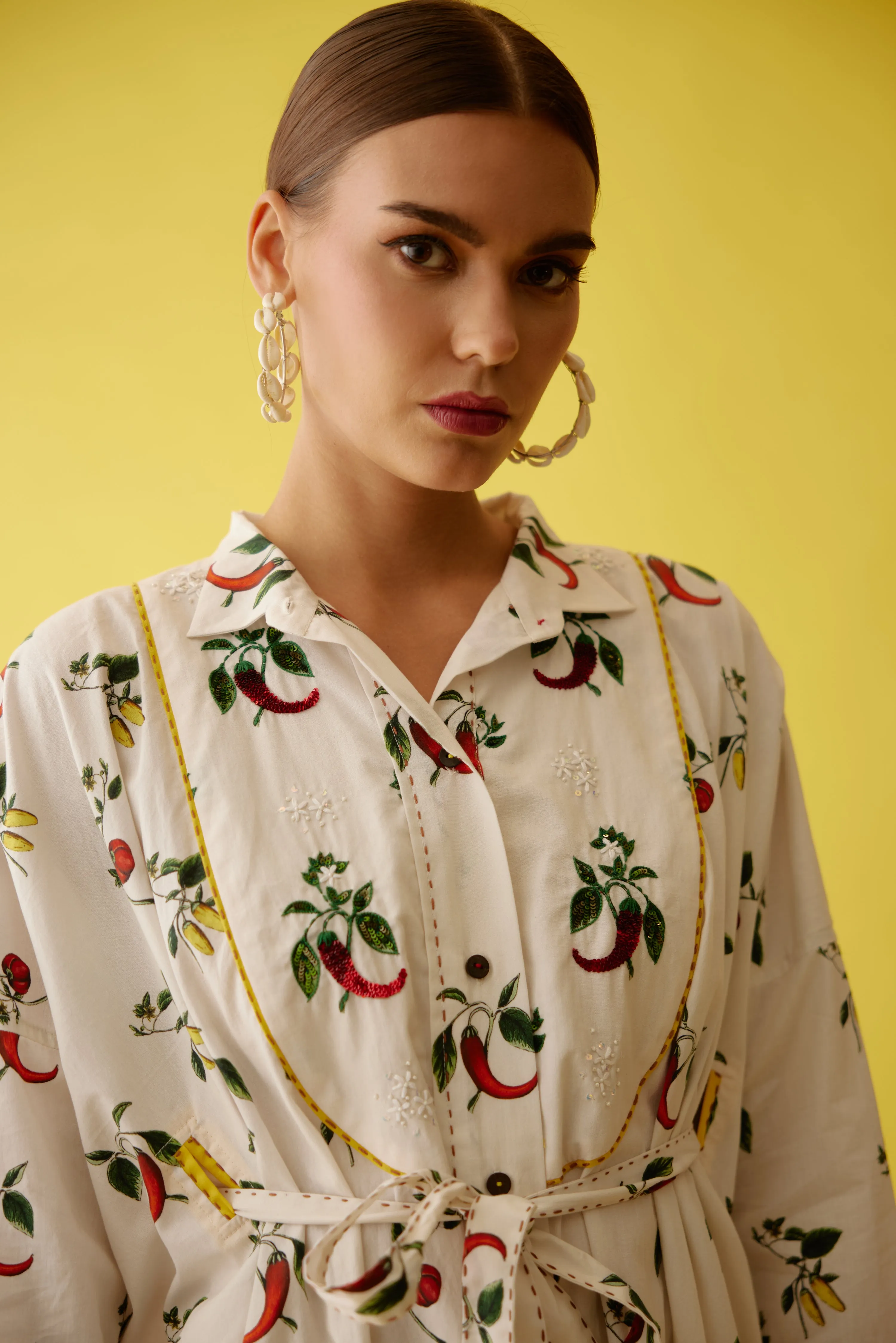 Off-white hand painted chilli print shirt dress