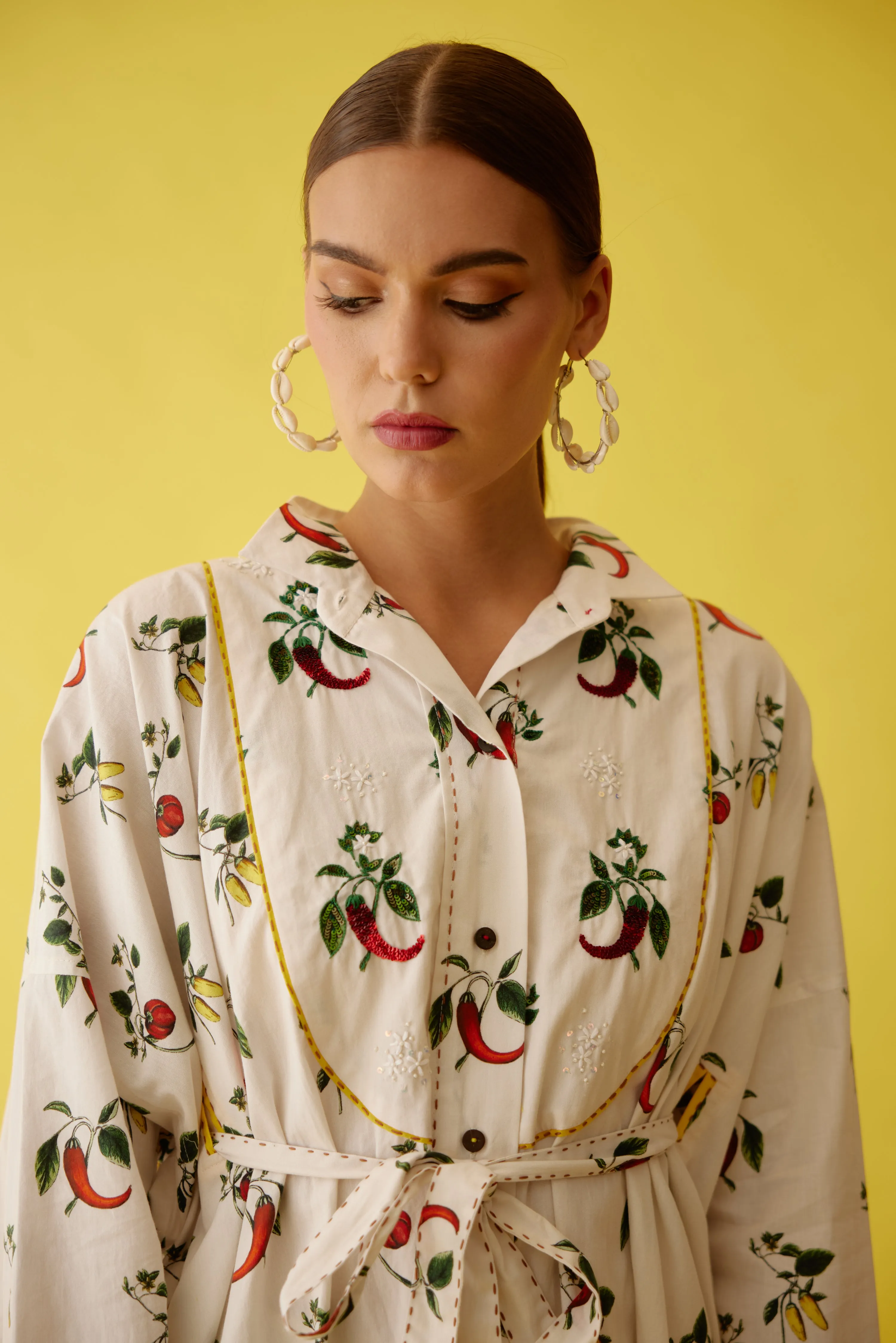 Off-white hand painted chilli print shirt dress