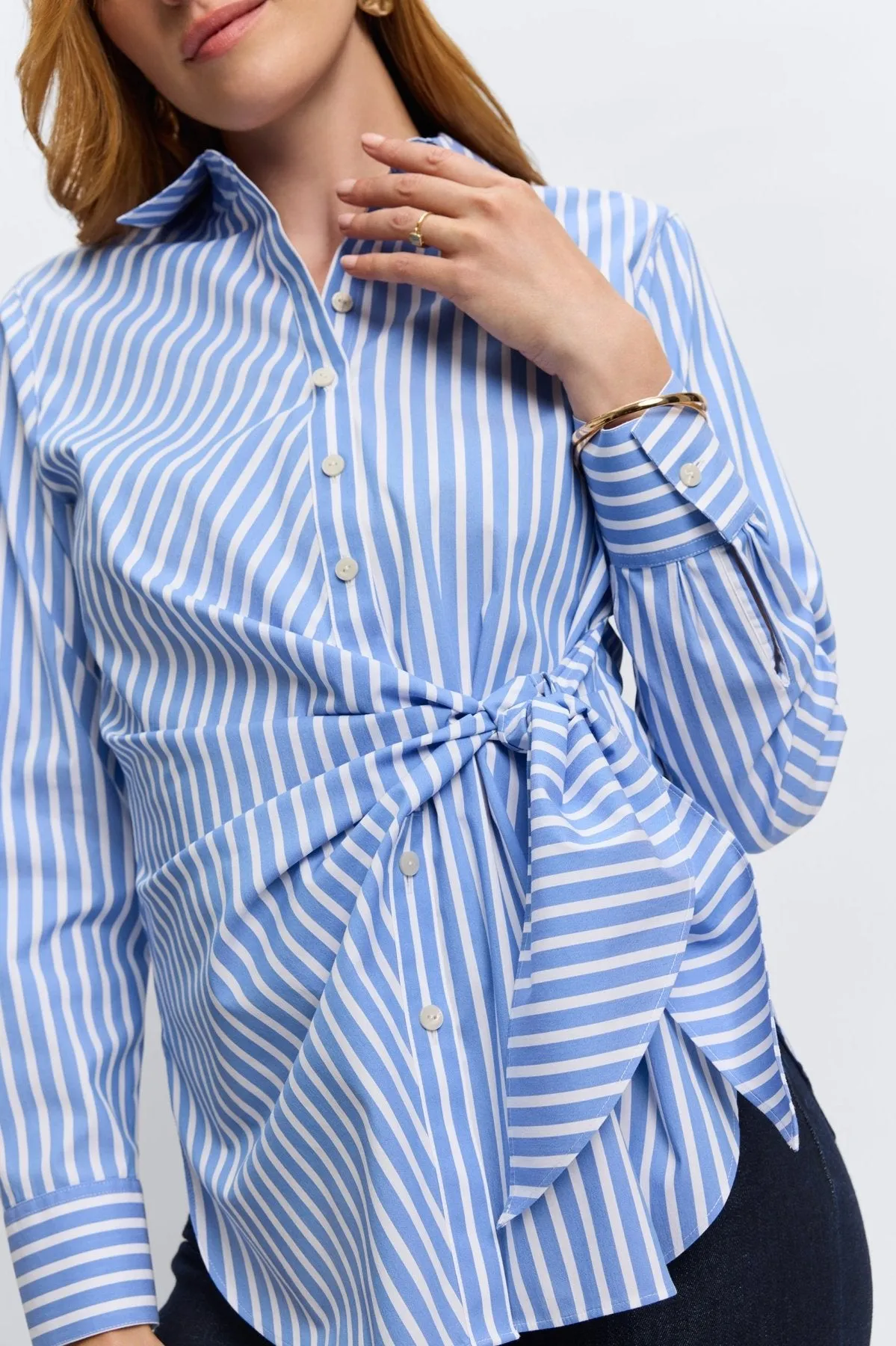 Sabine Stretch No Iron Stripe Tie Shirt