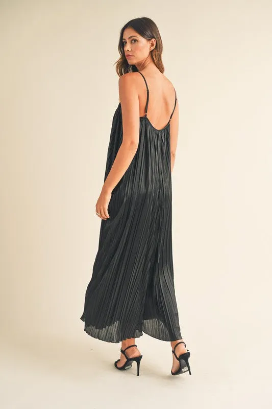 Satin Pleated Wide Leg Jumpsuit - TWO AVAILABLE COLORS