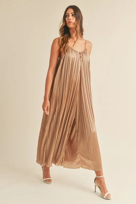 Satin Pleated Wide Leg Jumpsuit - TWO AVAILABLE COLORS